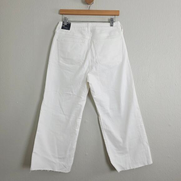 J. Crew NWT Curvy Petite 29 High Waisted Wide Leg Crop White Raw Hem Jeans - Picture 10 of 12